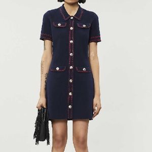 Maje Rosie Cotton-knit Mini Dress In Navy
